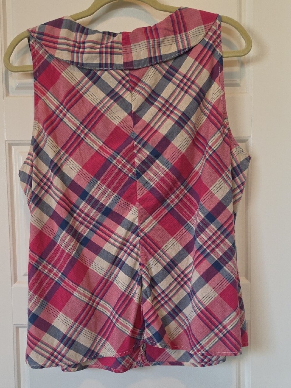 Ralph Lauren Pink Plaid Ruffle Front Sleeveless Fitted Blouse - XL - Picture 7 of 8